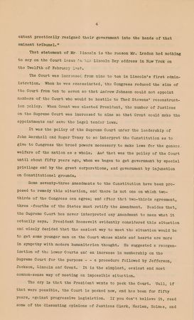 Lot #82 Harry S. Truman: ?I say the Court cannot be packed,? Truman proclaims as he reflects on appointments-gone-wrong by Jefferson, Lincoln, Coolidge, and Wilson - Image 4