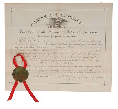 Lot #42 James A. Garfield: Scarce, crisply signed presidential appointment as Garfield fights corruption - Image 1
