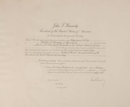 Lot #95 John F. Kennedy: Scarce appointment for the “President’s Committee on the National Medal of Science” - Image 1