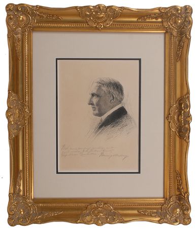 Lot #69 Warren G. Harding Signed Engraving - Image 2