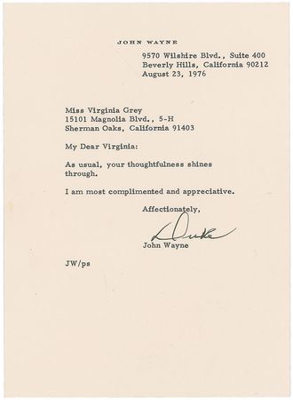 Lot #886 John Wayne Typed Letter Signed - Image 1