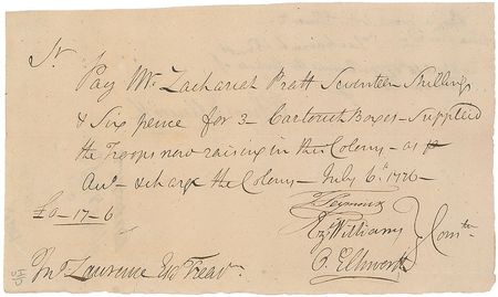 Lot #202 Oliver Ellsworth: Supplies for ?the Troops now raising in this Colony? on July 6, 1776 - Image 1