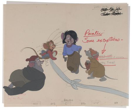 Lot #1194 Fievel, Tony, and Others color model production cel and drawings from An American Tail Color Model Production Cel and Drawing - Image 1