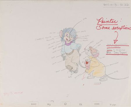 Lot #1194 Fievel, Tony, and Others color model production cel and drawings from An American Tail Color Model Production Cel and Drawing - Image 2