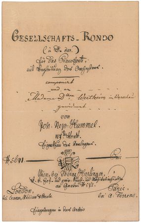 Lot #751 Johann Nepomuk Hummel Handwritten Title Pages - Image 2