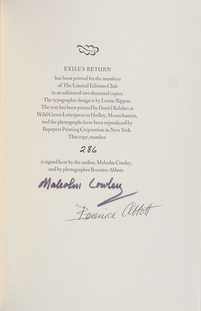 Lot #615 Malcolm Cowley and Berenice Abbott - Image 1