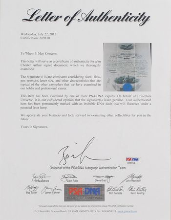 Lot #47 Chester A. Arthur Signed Document - Image 3