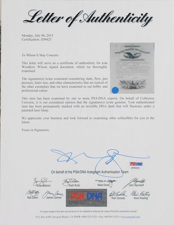 Lot #67 Woodrow Wilson Signed Document - Image 3