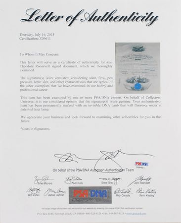 Lot #59 Theodore Roosevelt Signed Document - Image 3