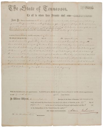 Lot #32 Andrew Johnson Signed Document