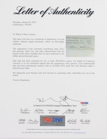 Lot #32 Andrew Johnson Signed Document - Image 3