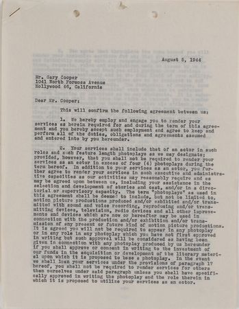 Lot #901 Gary Cooper Signed Document - Image 1