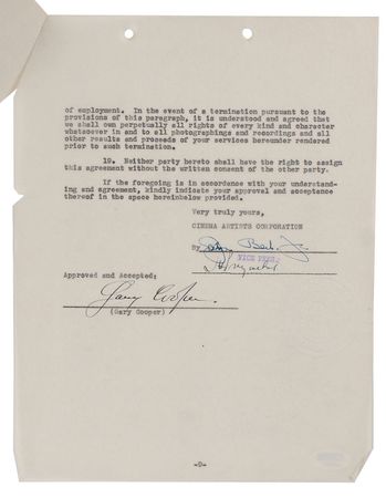 Lot #901 Gary Cooper Signed Document - Image 2