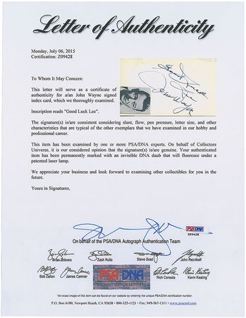 Lot #887 John Wayne Signature - Image 2