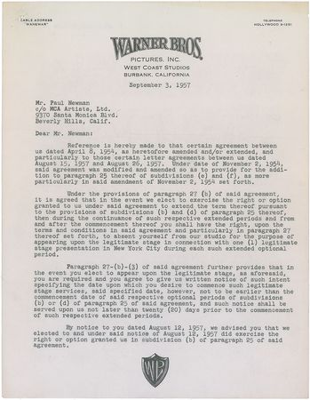 Lot #941 Paul Newman Signed Document - Image 1