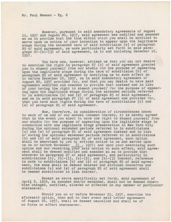 Lot #941 Paul Newman Signed Document - Image 2