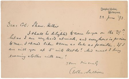 Lot #764 Arthur Sullivan Handwritten Letter Signed - Image 1