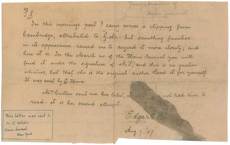 Lot #259 Joseph Cosey: Edgar Allan Poe Cosey Forgery - Image 1