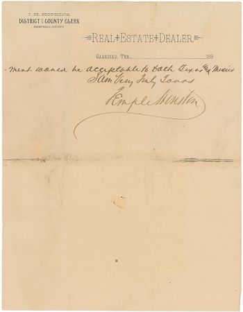 Lot #234 Temple Houston: “The conduct of father toward the captured at San Jacinto relieves me from objections that in a general way might apply to Texans in connection with diplomatic posts in Mexico” - Image 2