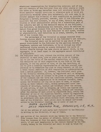 Lot #2179 Woody Guthrie Signed Document - Image 2