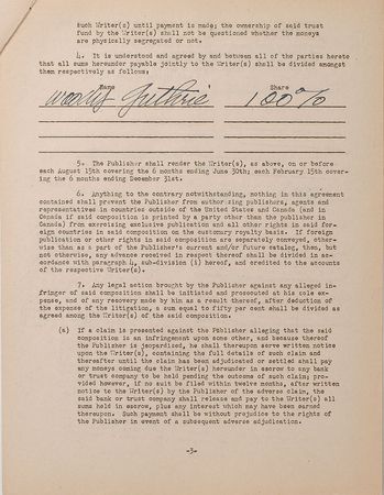 Lot #2179 Woody Guthrie Signed Document - Image 3