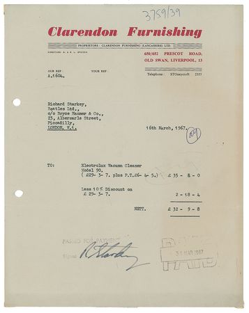 Lot #2037 Ringo Starr Signed Receipt