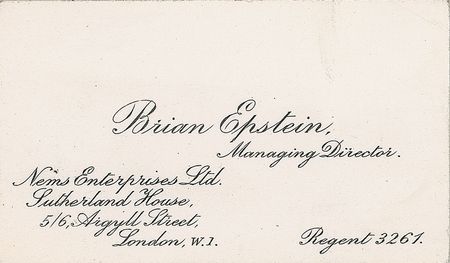 Lot #2049. Brian Epstein Business Card
