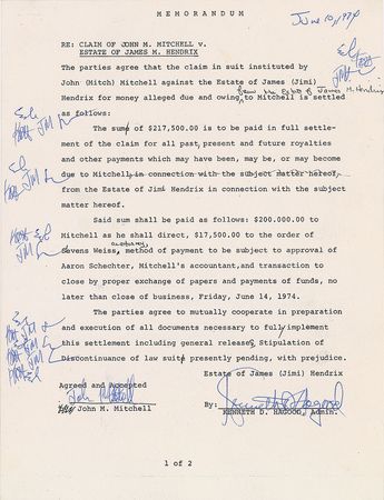 Lot #2107 Mitch Mitchell Signed Document - Image 1