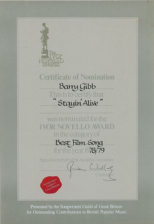 Lot #2272 Bee Gees Award Nomination Certificates - Image 1