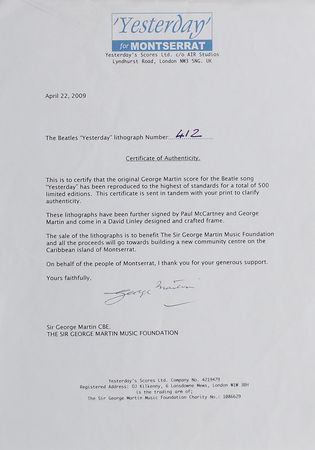 Lot #2019 Paul McCartney and George Martin Signed ‘Yesterday’ Lithograph - Image 5