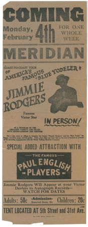 Lot #2175 Jimmie Rodgers Broadside and Tour Card - Image 1