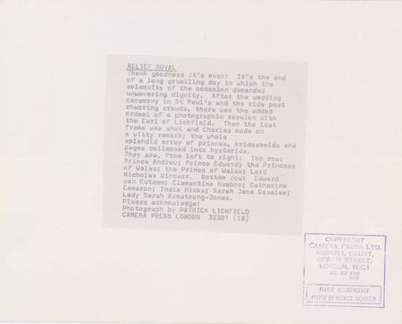 Lot #2602 Diana and Charles Collection of Three Wedding Photographs - Image 2