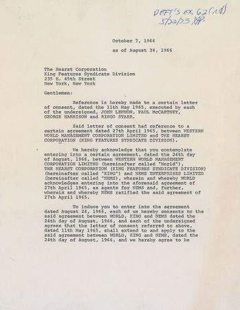 Lot #2005 Beatles Signed Document