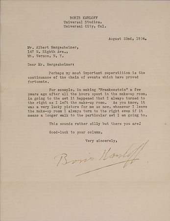 Lot #2518 Boris Karloff Typed Letter Signed - Image 2