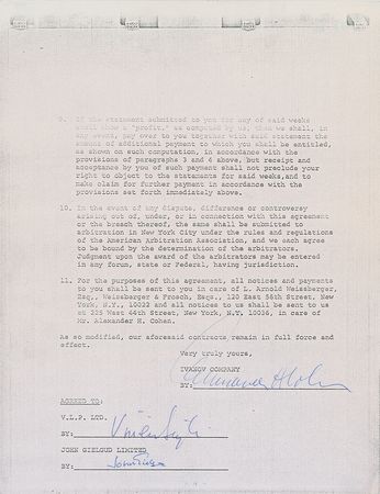 Lot #2526 Vivien Leigh and John Gielgud Signed Document - Image 1