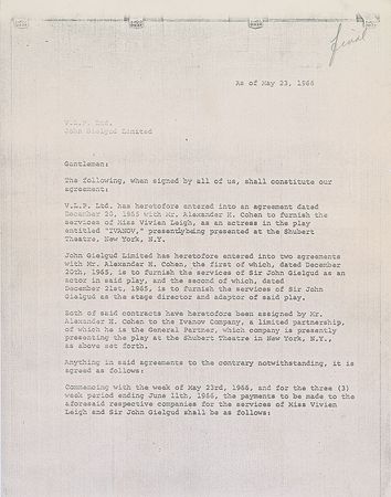 Lot #2526 Vivien Leigh and John Gielgud Signed Document - Image 2