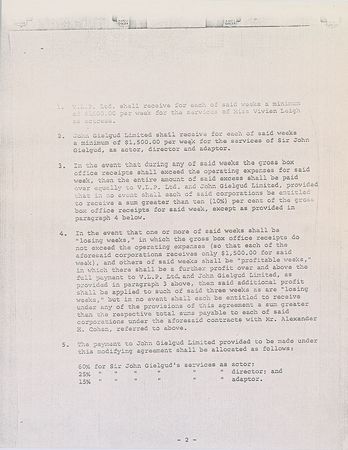 Lot #2526 Vivien Leigh and John Gielgud Signed Document - Image 3