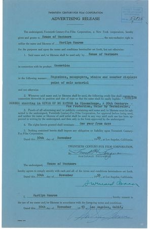 Lot #2527 Marilyn Monroe Signed Document - Image 1