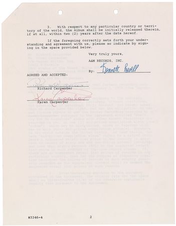 Lot #2324 The Carpenters Signed Document - Image 2