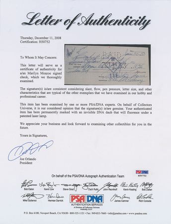 Lot #2528 Marilyn Monroe Signed Check - Image 2