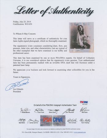 Lot #2288 Janis Joplin Signed Photograph - Image 2