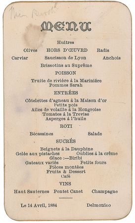 Lot #250 19th Century Notables: Titanic survivor Francis Millet, Bram Stoker, Henry Irving, and others sign a Delmonico’s menu for the niece of Lincoln’s assassin - Image 2