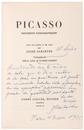Lot #643 Pablo Picasso: Exceptionally bold signature and inscription to the book?s translator - Image 3