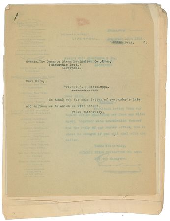 Lot #242 Emilio Portaluppi: ?He has lost all his fortune deposited in the safe of the unfortunate vessel??a Titanic survivor?s plea for remuneration - Image 1