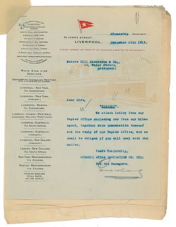 Lot #242 Emilio Portaluppi: ?He has lost all his fortune deposited in the safe of the unfortunate vessel??a Titanic survivor?s plea for remuneration - Image 2