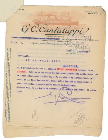 Lot #242 Emilio Portaluppi: ?He has lost all his fortune deposited in the safe of the unfortunate vessel??a Titanic survivor?s plea for remuneration - Image 4