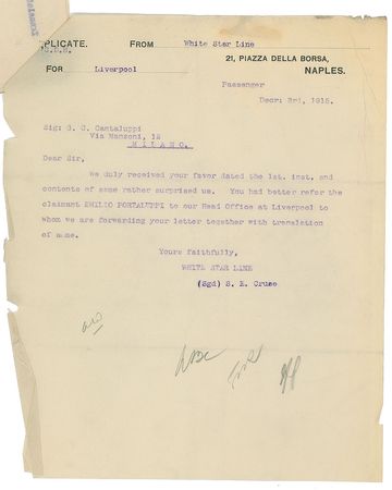 Lot #242 Emilio Portaluppi: ?He has lost all his fortune deposited in the safe of the unfortunate vessel??a Titanic survivor?s plea for remuneration - Image 6