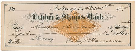 Lot #53 Benjamin Harrison Check - Image 1