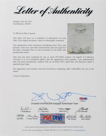 Lot #22 John Tyler Signed Document - Image 3