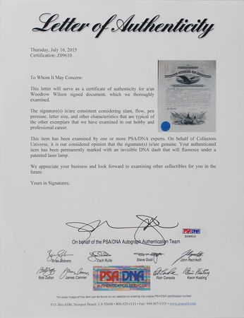 Lot #60 Woodrow Wilson Signed Document - Image 3